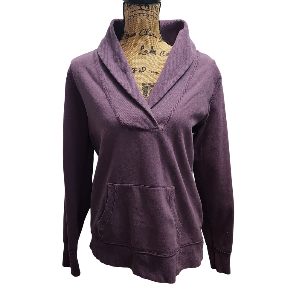 Eddie Bauer‎ Womens Purple Shawl Collar Sweatshirt Pullover Pocket Size L
